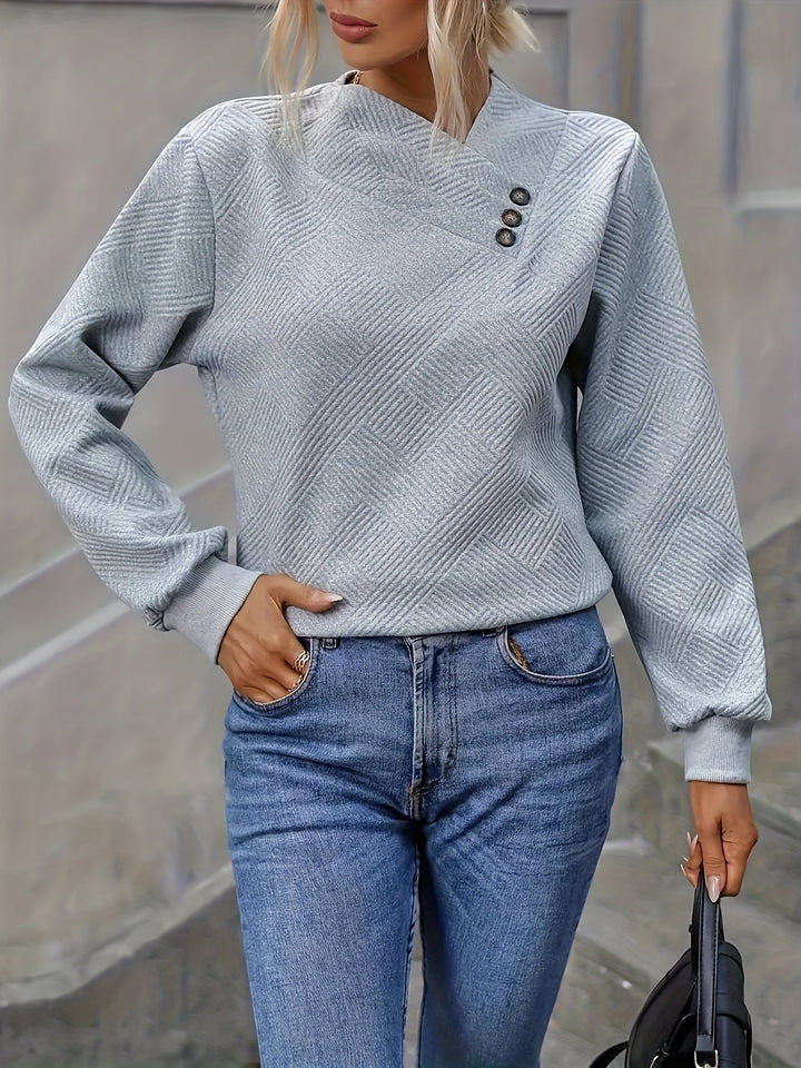 Thorduna | Dame Strik Pullover med Knapkrave - Grey - Image 7