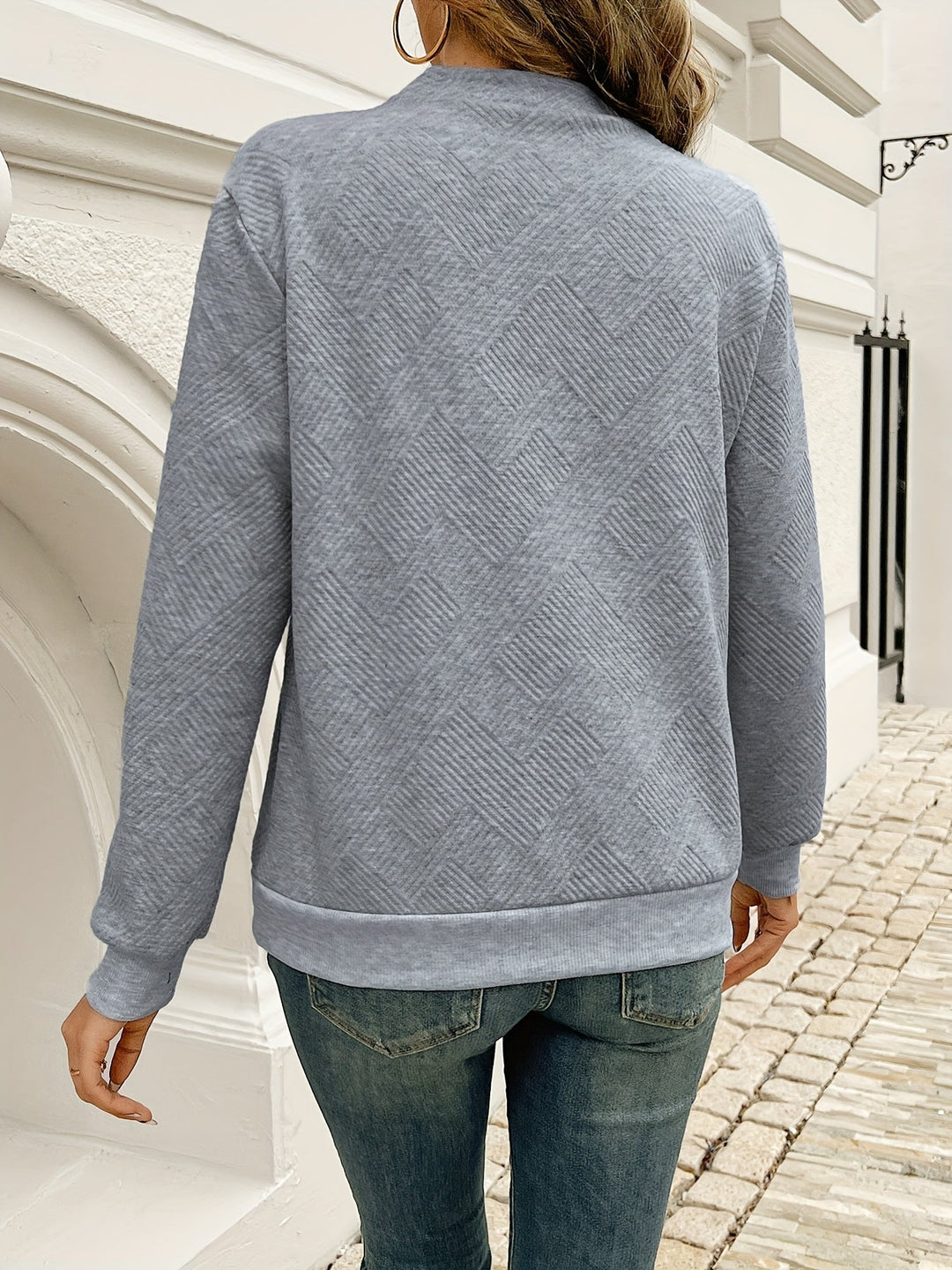 Thorduna | Dame Strik Pullover med Knapkrave - Grey - Image 9
