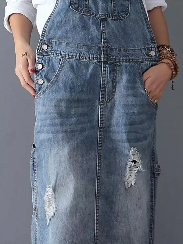 Thordvela | Dame Latzkleid Jeans Maxi Distressed - Blue - Image 7