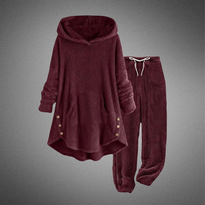 Thordvik | Dame Fleece Lounge Sæt med Hætte - Burgundy - Image 1
