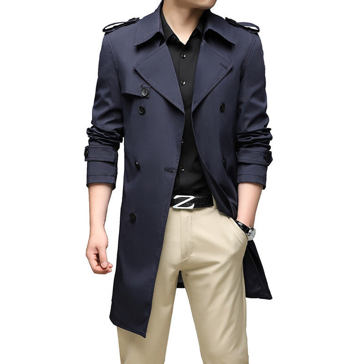 Toralf | Herre Trenchcoat Dobbeltknappet Langfrakke - Navy - Image 1