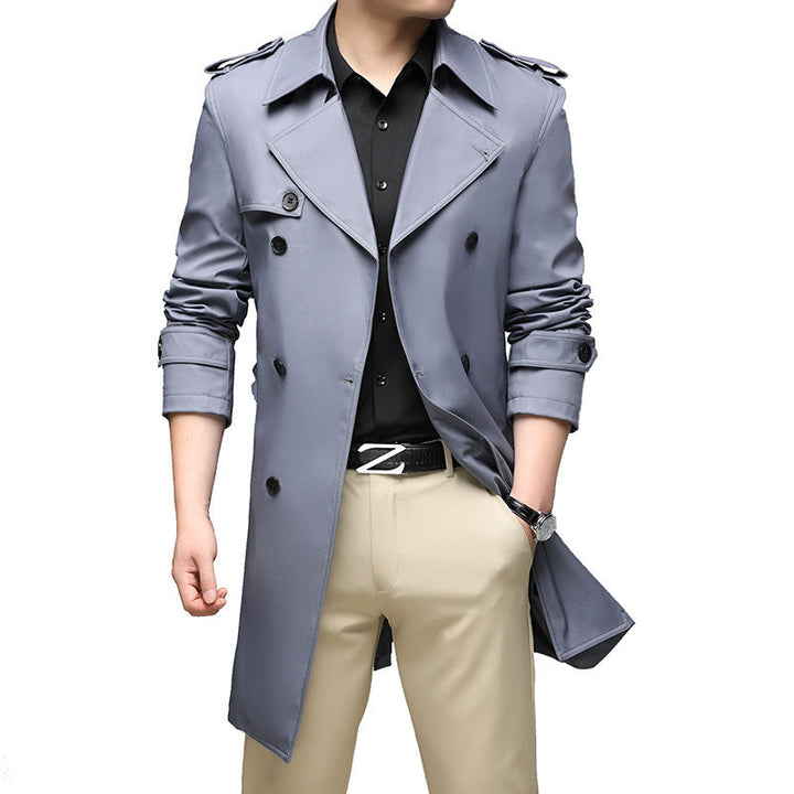 Toralf | Herre Trenchcoat Dobbeltknappet Langfrakke - Navy - Image 7