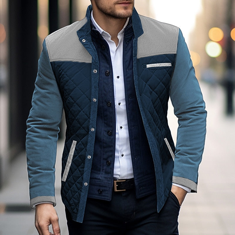 Torben | Herre Vinterjakke Quiltet Colorblock - Blue - Image 2