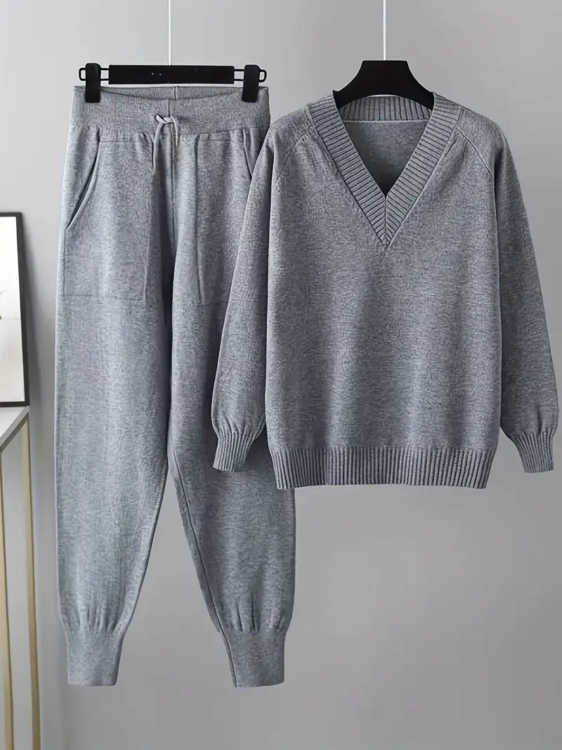Valdine | Dame Strik Loungeset med Joggers - Cream - Image 2
