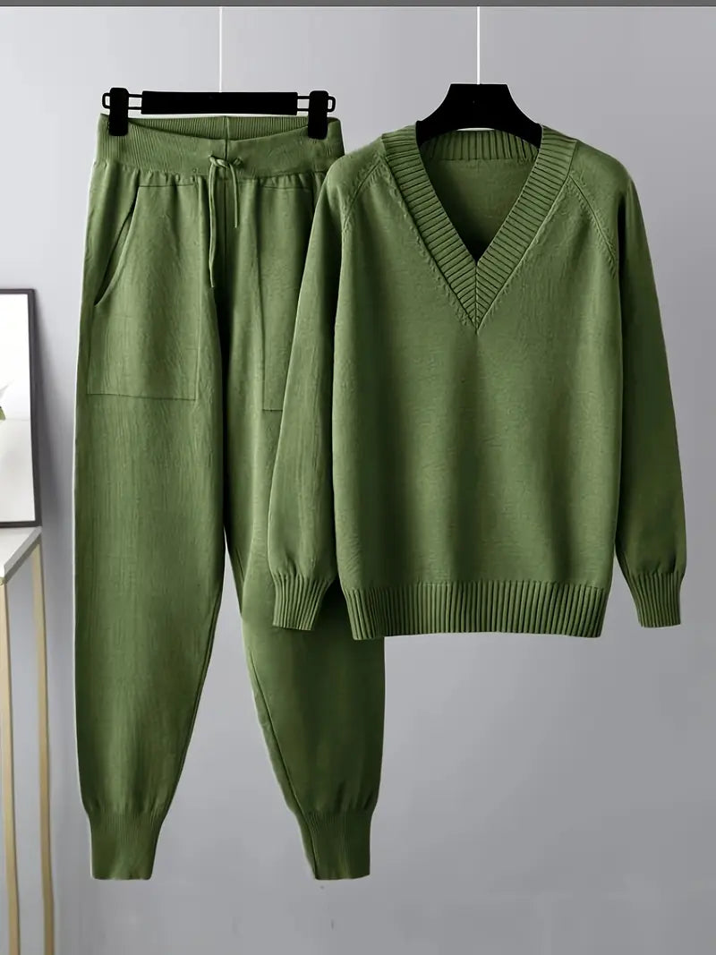 Valdine | Dame Strik Loungeset med Joggers - Cream - Image 3