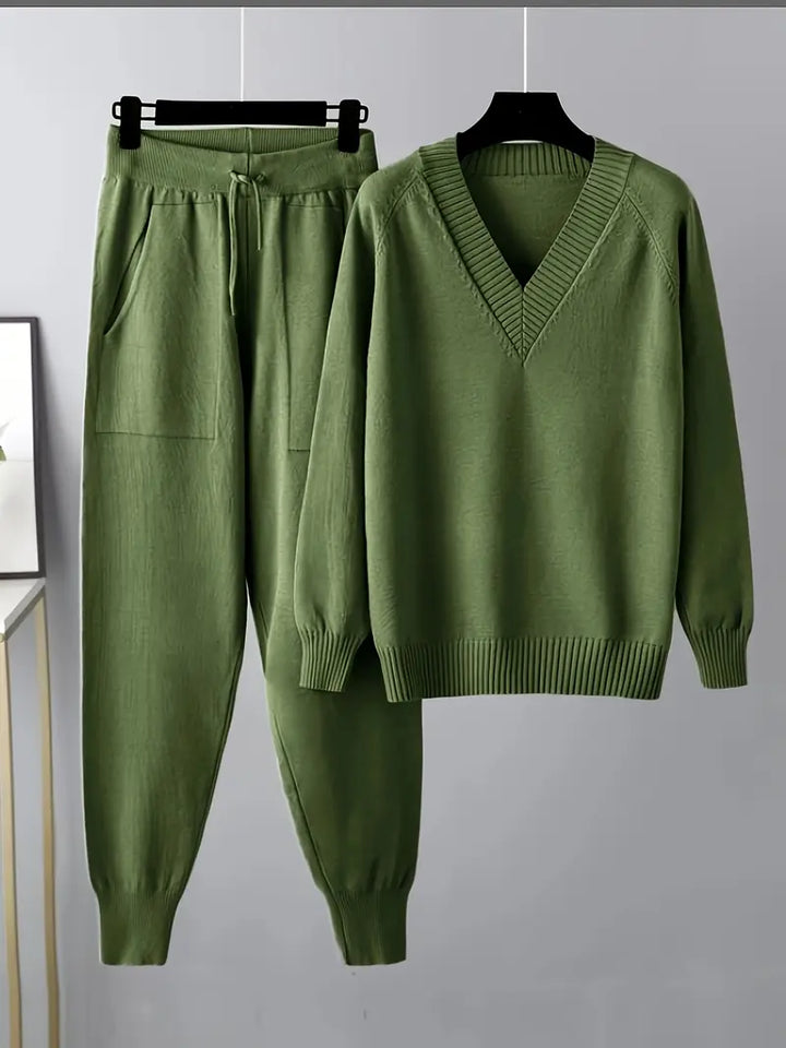 Valdine | Dame Strik Loungeset med Joggers - Cream - Image 3