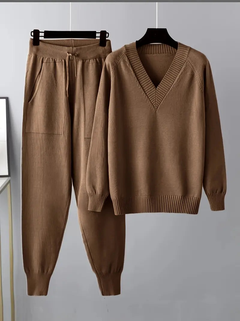 Valdine | Dame Strik Loungeset med Joggers - Cream - Image 4