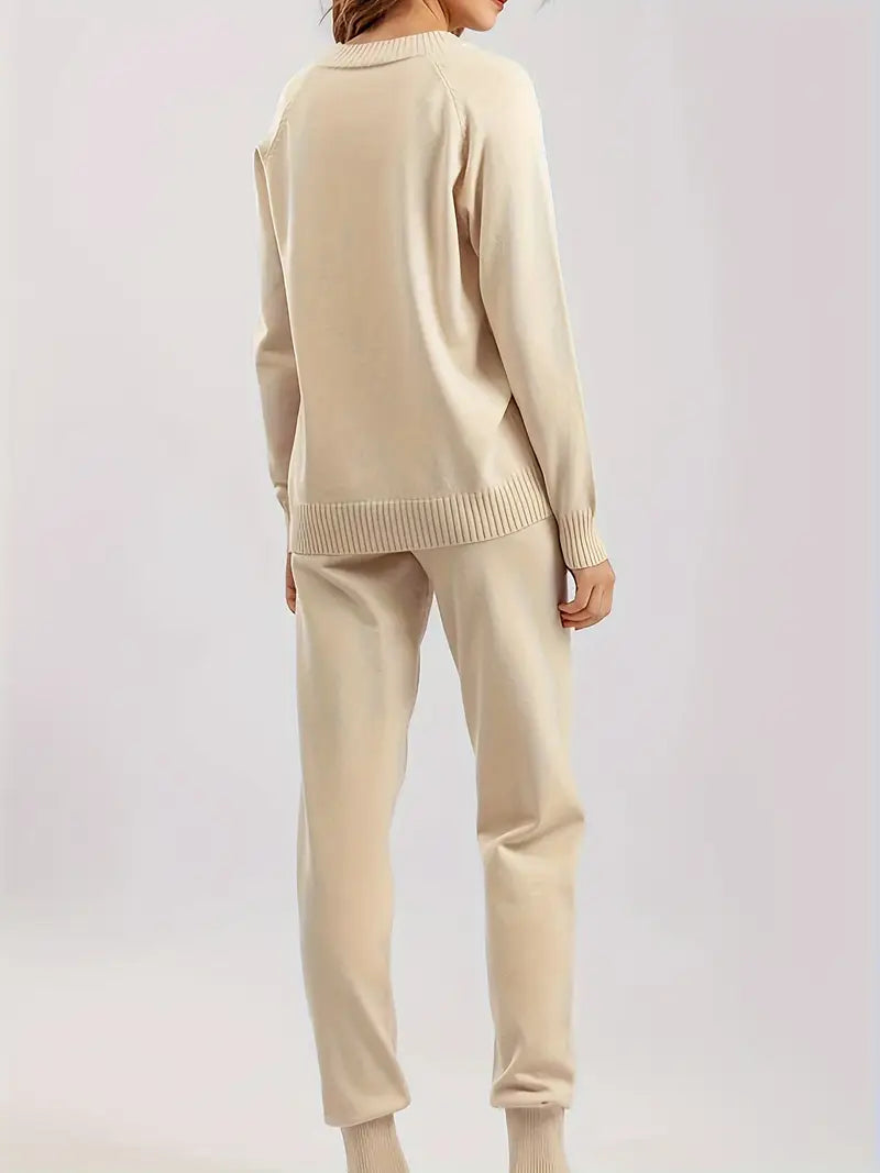 Valdine | Dame Strik Loungeset med Joggers - Cream - Image 5