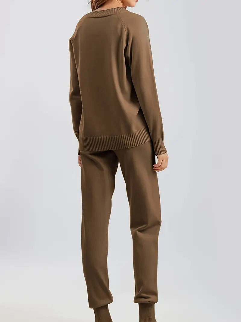 Valdine | Dame Strik Loungeset med Joggers - Cream - Image 8