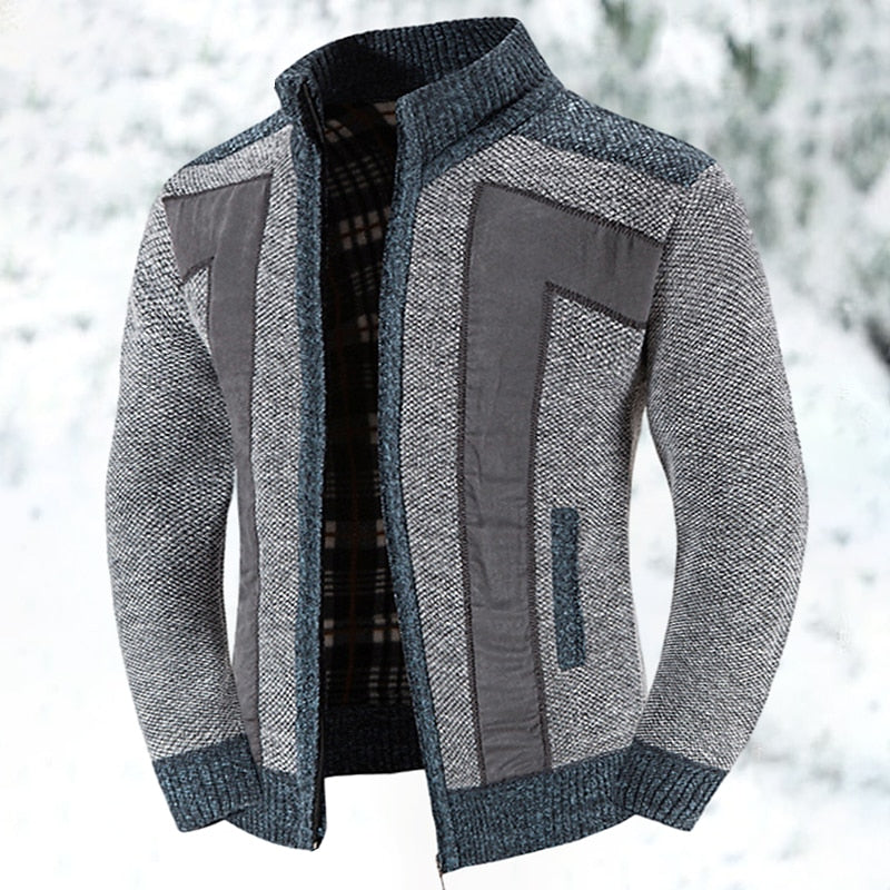 Valdric | Herre strikjakke lynlås colorblock - Light Grey - Image 1