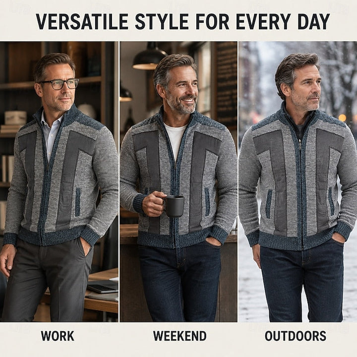 Valdric | Herre strikjakke lynlås colorblock - Light Grey - Image 2