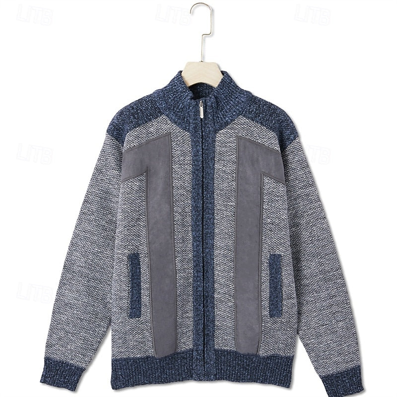 Valdric | Herre strikjakke lynlås colorblock - Light Grey - Image 7
