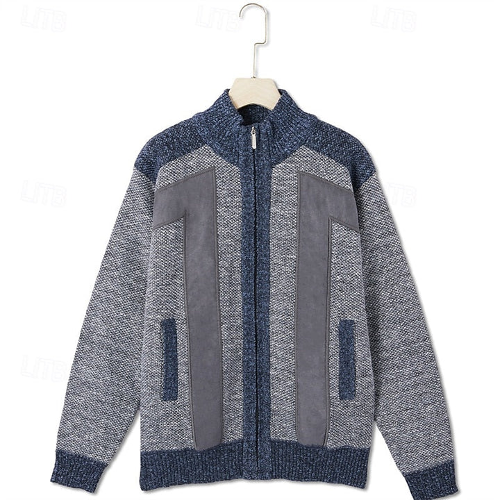 Valdric | Herre strikjakke lynlås colorblock - Light Grey - Image 7