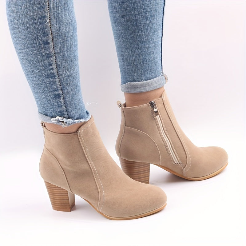 Veldmira | Dame Støvletter med Blokhæl - Beige - Image 1