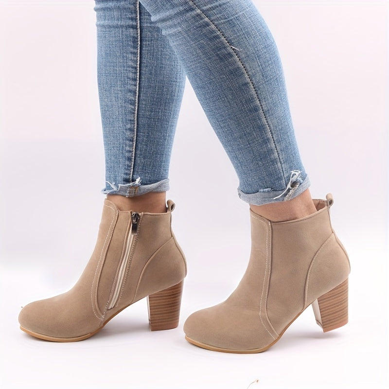 Veldmira | Dame Støvletter med Blokhæl - Beige - Image 2
