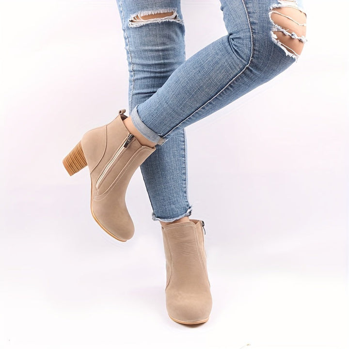 Veldmira | Dame Støvletter med Blokhæl - Beige - Image 5