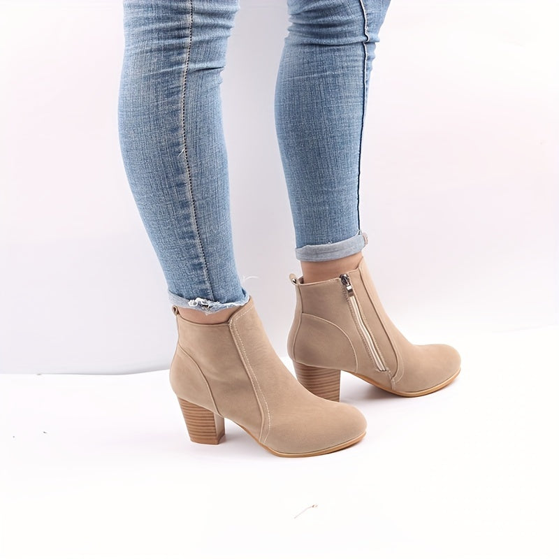 Veldmira | Dame Støvletter med Blokhæl - Beige - Image 6
