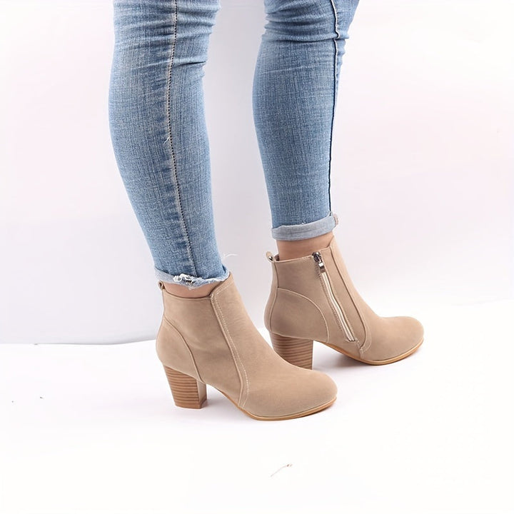 Veldmira | Dame Støvletter med Blokhæl - Beige - Image 6