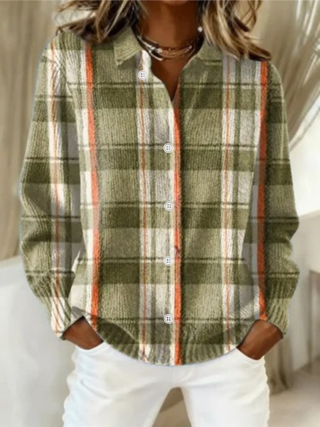 Veldra | Dame Ternet Strikjakke med Knapper - Olive Green - Image 1