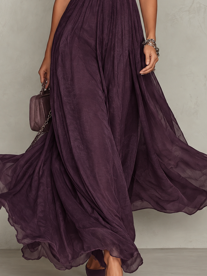Velindra | Dame Lang Kjole med Blondedetaljer - Plum - Image 5