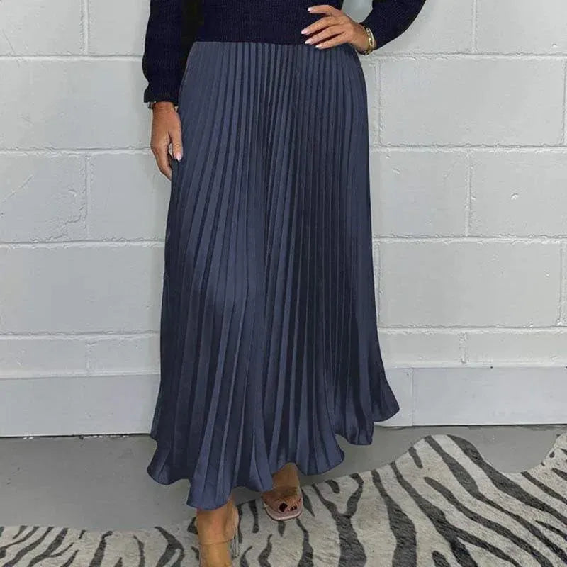 Vellava | Dame Strikkjole Plisseret Midi - Navy - Image 12