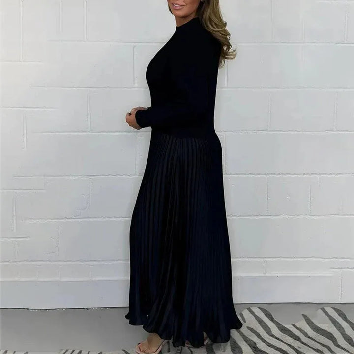 Vellava | Dame Strikkjole Plisseret Midi - Navy - Image 13