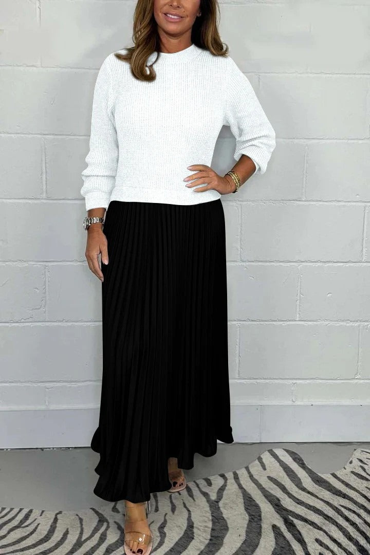 Vellava | Dame Strikkjole Plisseret Midi - Navy - Image 6
