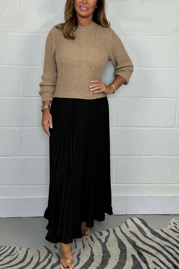 Vellava | Dame Strikkjole Plisseret Midi - Navy - Image 7