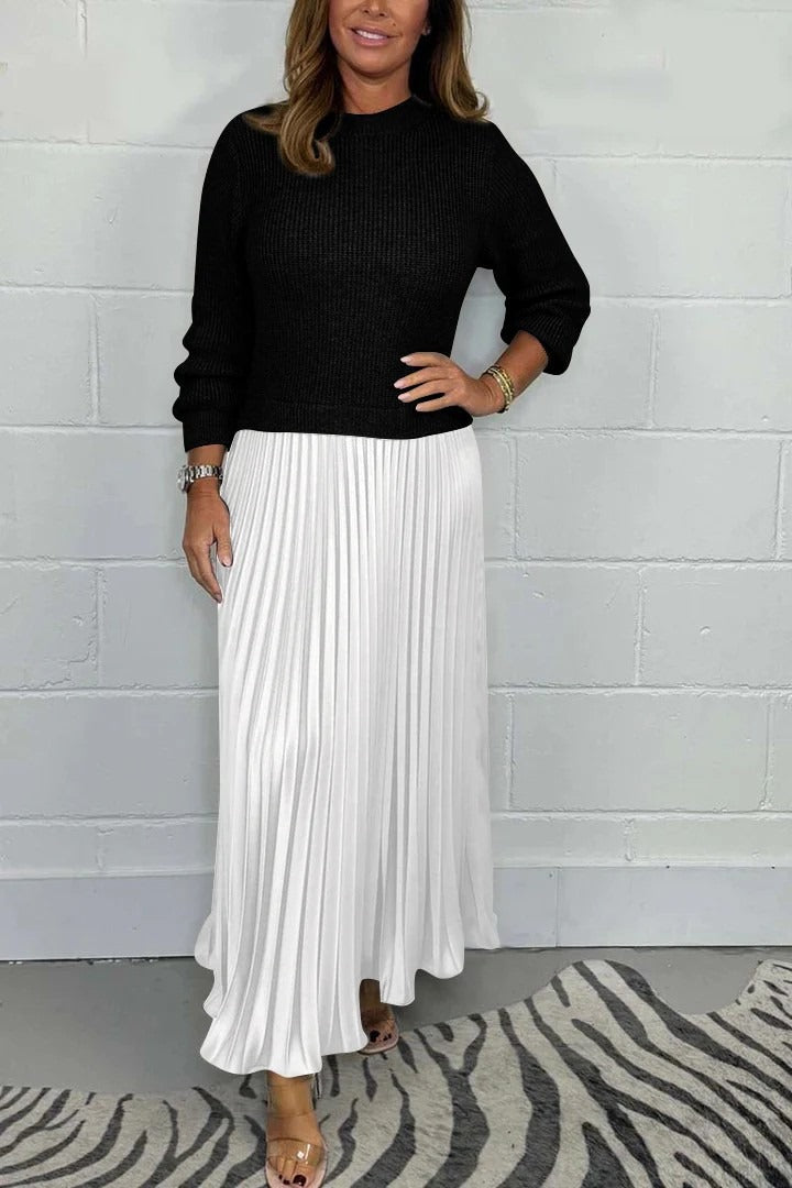 Vellava | Dame Strikkjole Plisseret Midi - Navy - Image 8