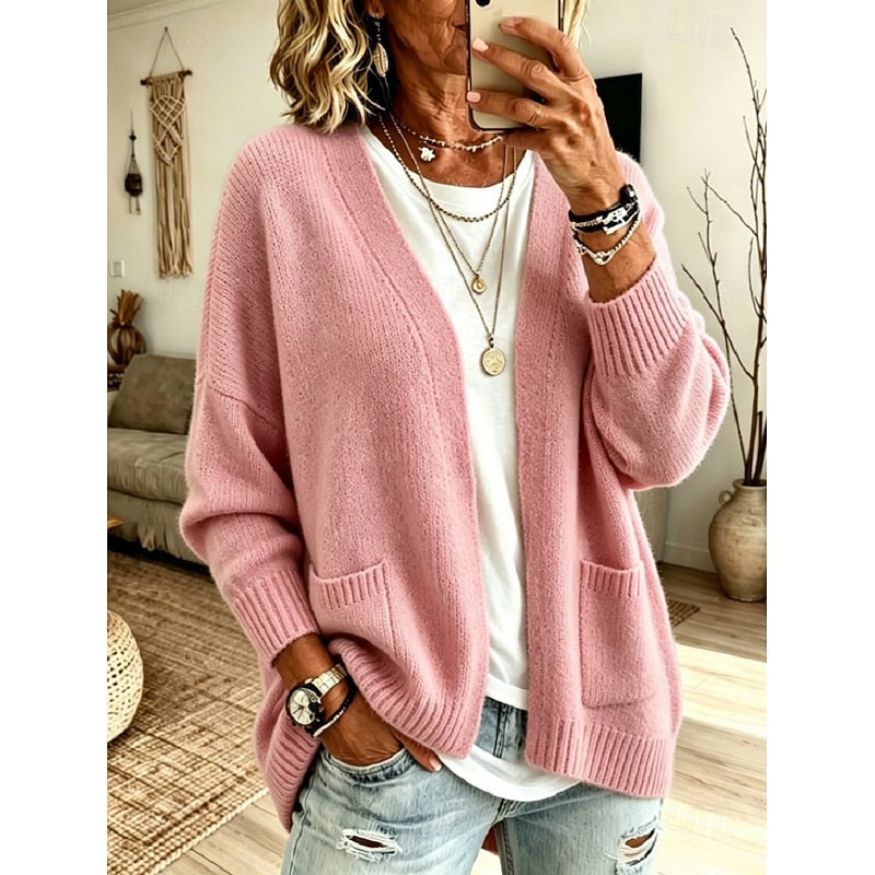 Vellika | Dame Strikket Cardigan Åben Front - Pink - Image 1