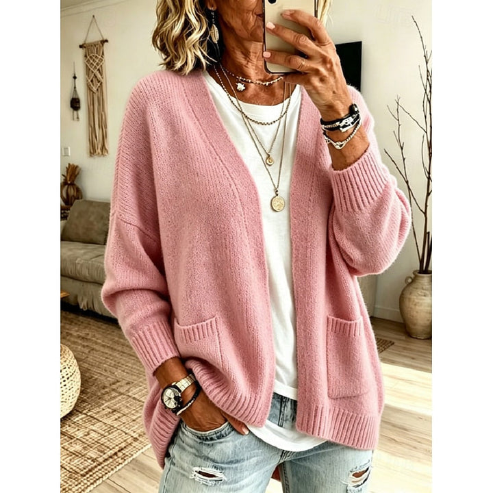 Vellika | Dame Strikket Cardigan Åben Front - Pink - Image 1