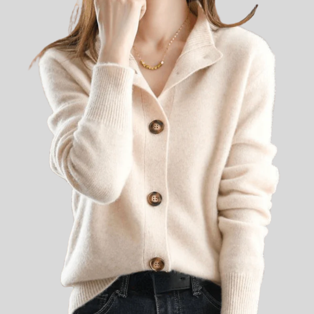 Vellind | Women's Relaxed Fit Knit Cardigan - Cream - Image 1