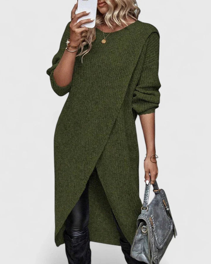 Vellora | Dame Strik Kjole Asymmetrisk Hem - Grey - Image 2