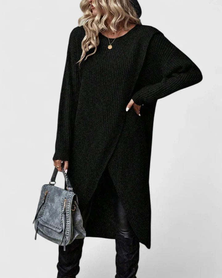 Vellora | Dame Strik Kjole Asymmetrisk Hem - Grey - Image 3
