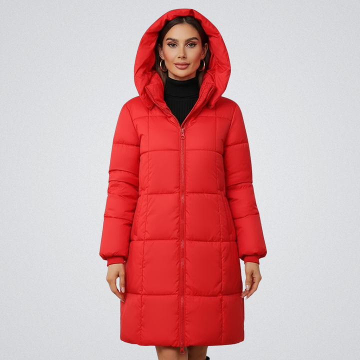 Vera | Dame Lang Vinterjakke Med Hætte - Red - Image 1