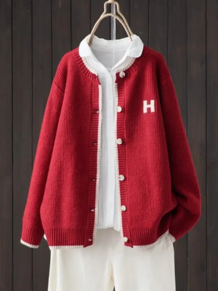 Veradne | Women's Oversized Knit Cardigan - Cream - Image 2