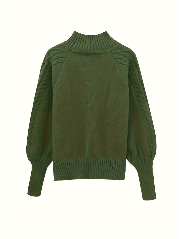 Vigdis | Dame Striktrøje Kabelstrik Rullekrave - Green - Image 6