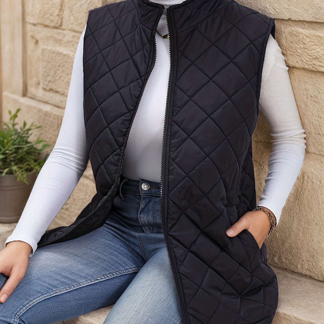 Vilda | Dame Quiltet Vest Vinterjakke Lang - Black - Image 1