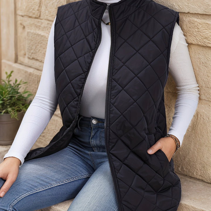 Vilda | Dame Quiltet Vest Vinterjakke Lang - Black - Image 1
