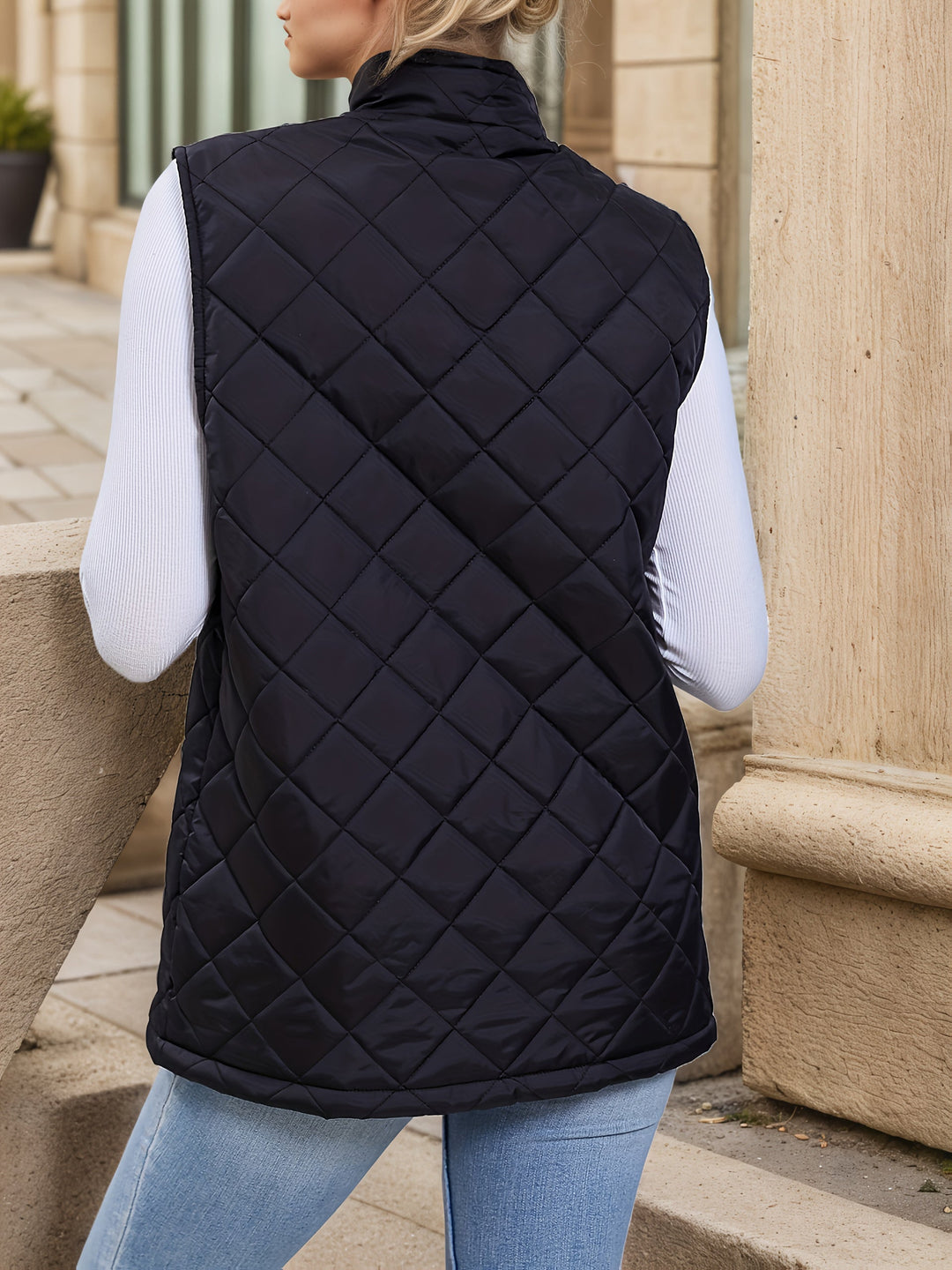 Vilda | Dame Quiltet Vest Vinterjakke Lang - Black - Image 2
