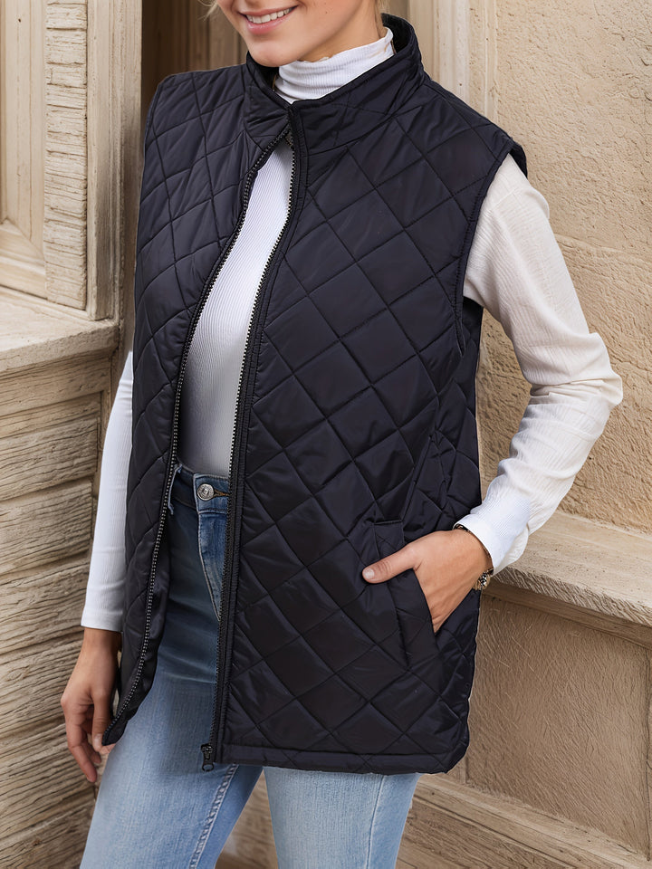 Vilda | Dame Quiltet Vest Vinterjakke Lang - Black - Image 3
