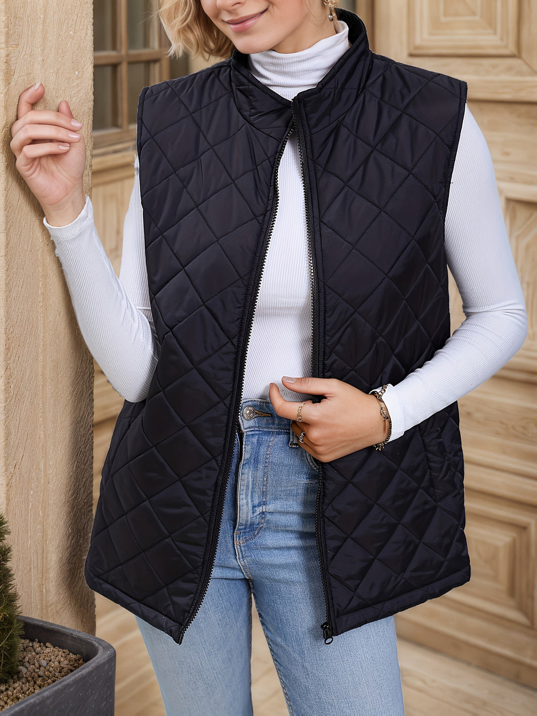 Vilda | Dame Quiltet Vest Vinterjakke Lang - Black - Image 5