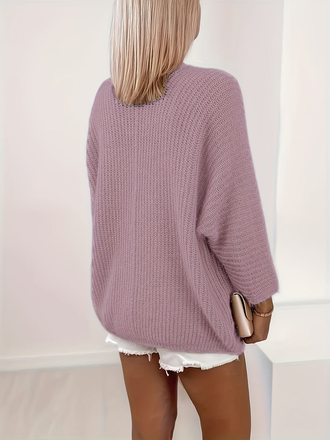 Vordana | Dame Strikket Cardigan Åben Front - Lilac - Image 7