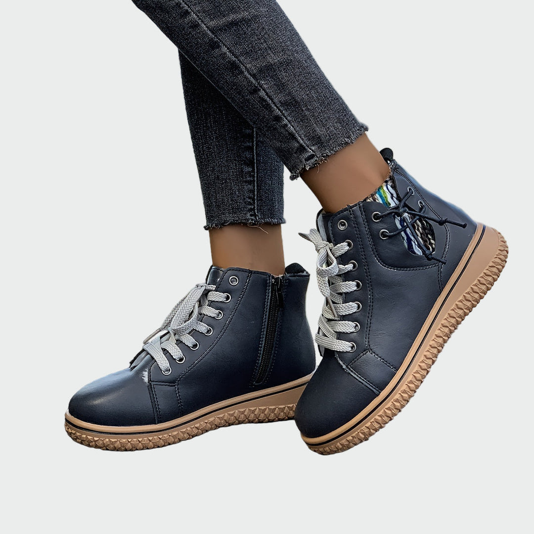 Vordela | Dame Snørestøvletter med Platformsål - Navy - Image 1