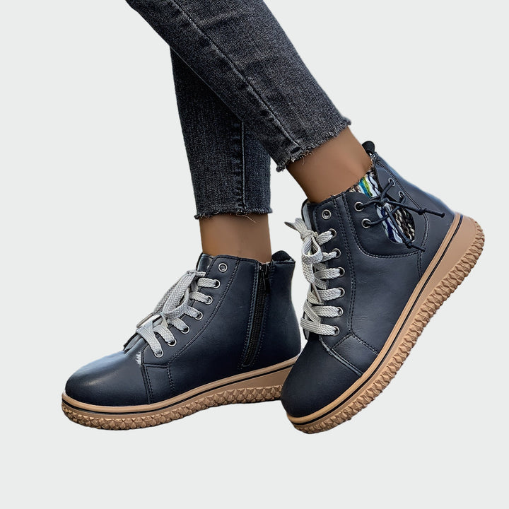 Vordela | Dame Snørestøvletter med Platformsål - Navy - Image 1