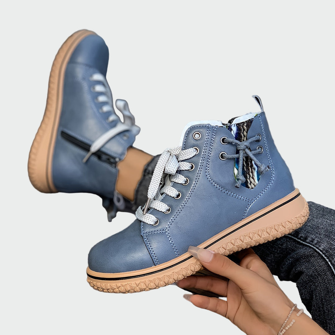 Vordela | Dame Snørestøvletter med Platformsål - Navy - Image 2