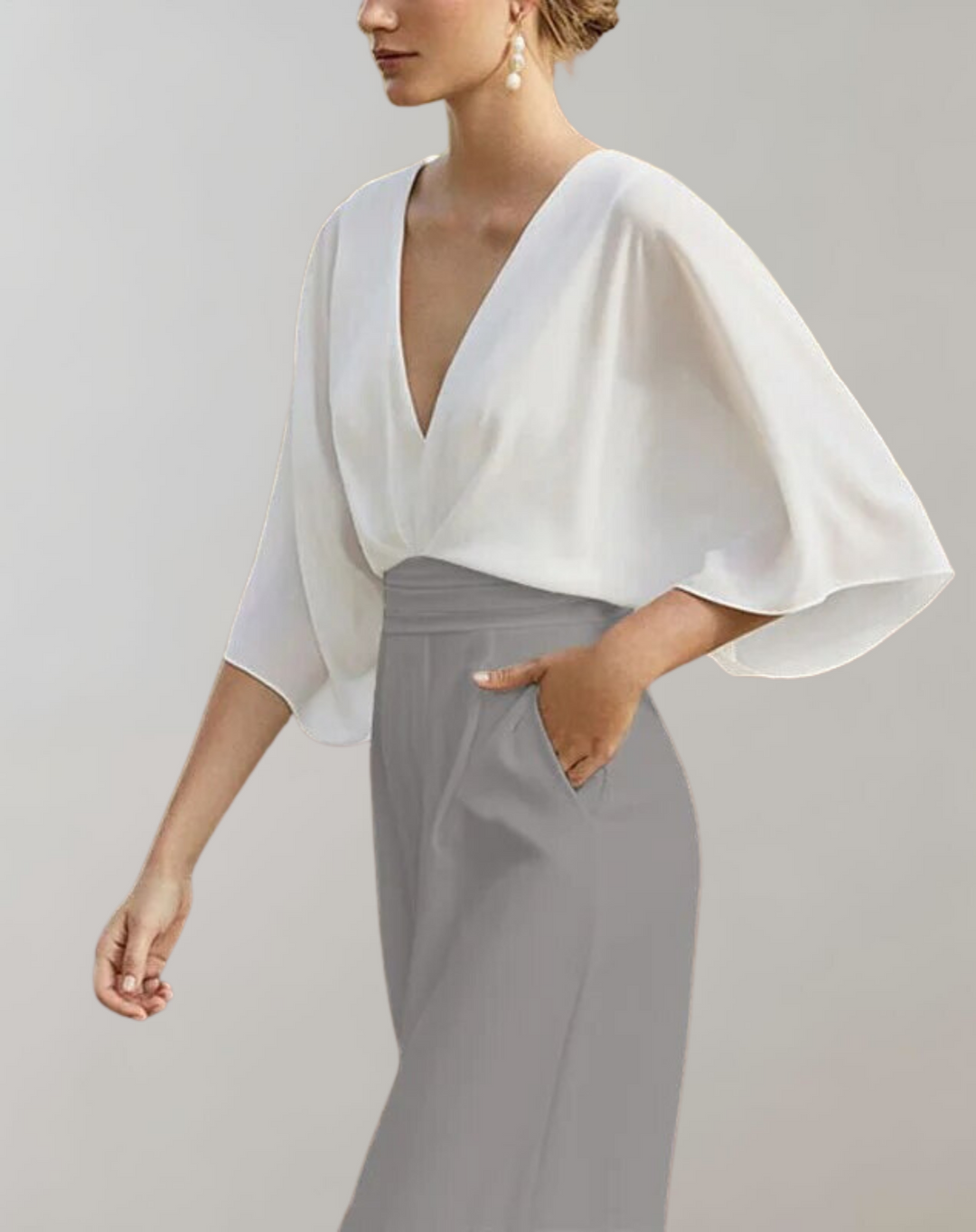 Vordvana | Dame Gallajakke Wide Leg Jumpsuit V-udskæring - White - Image 9