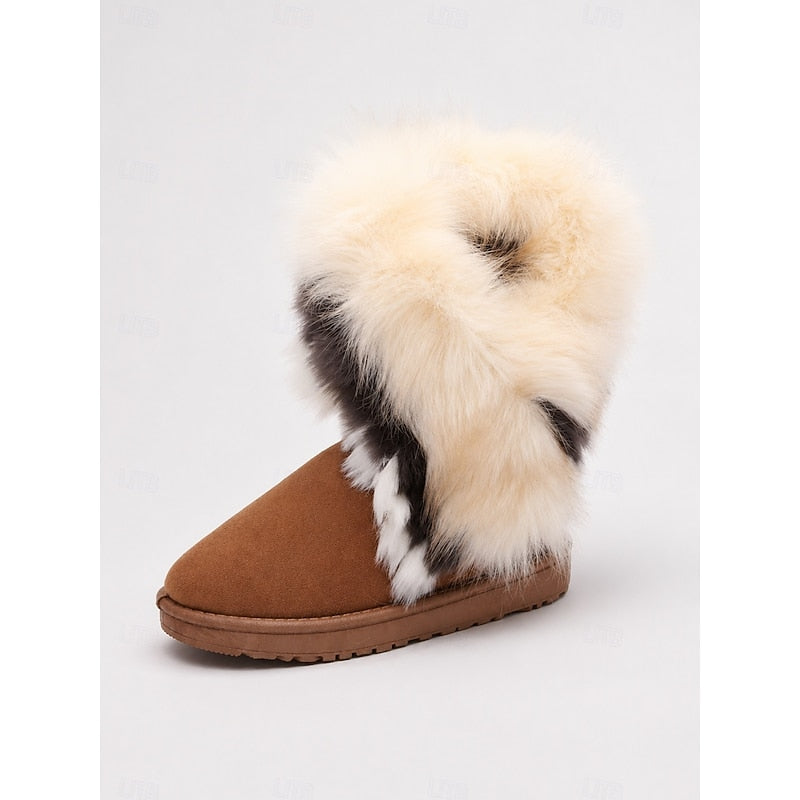 Vornelle | Dame Vinterstøvler med Fluffet Pelsekant - Camel - Image 2