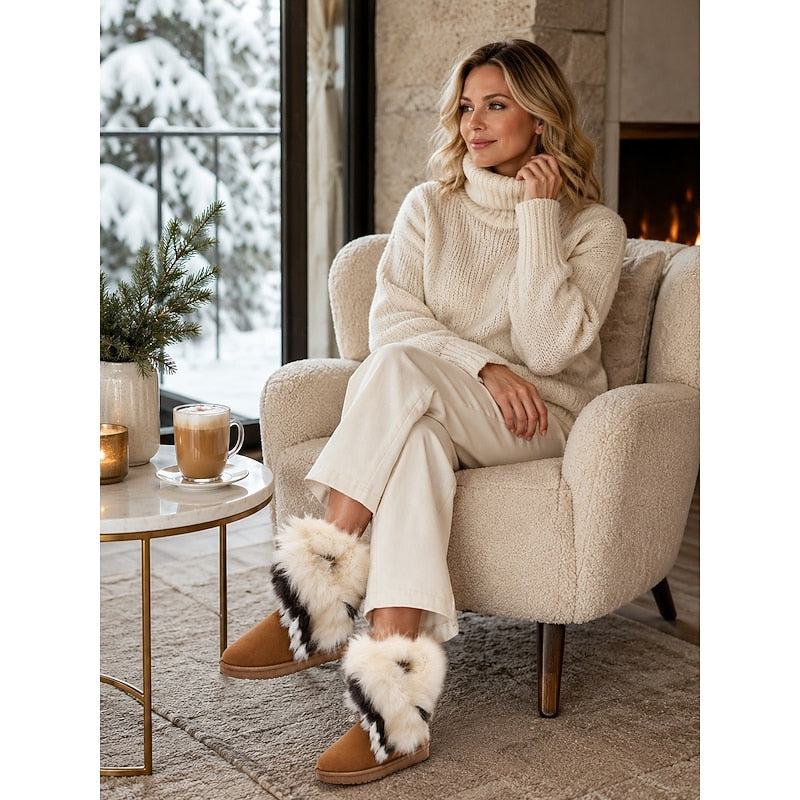 Vornelle | Dame Vinterstøvler med Fluffet Pelsekant - Camel - Image 6