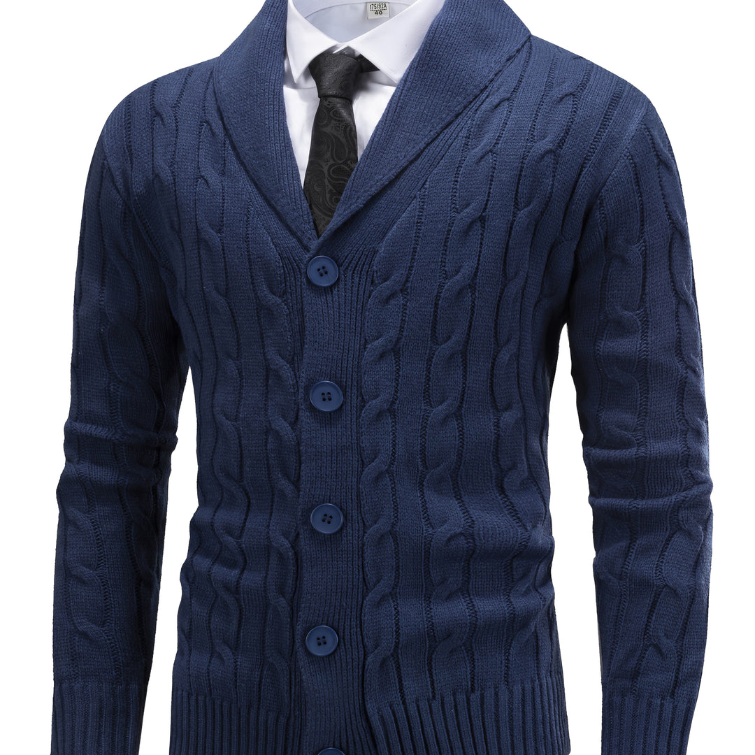 Wulfric | Herre striktrøje sjalskrave snonemønster - Navy - Image 1